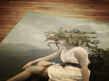 Medusa Art Print, Moody Cabinet Card Postcard, Vintage Gothic Wall Art, Dark Academia Aesthetic, Greek Mythology, Snake Haired Portrait
