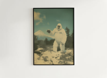 Vintage Yeti Wall Art Retro Snowy Bigfoot Landscape Print