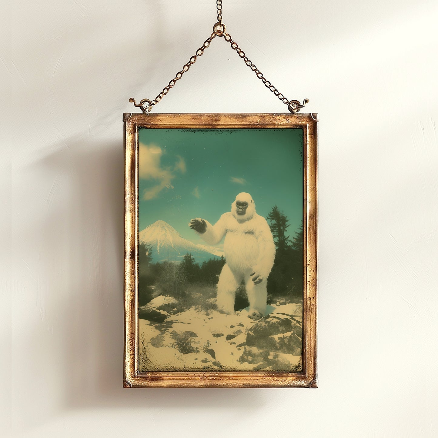 Vintage Yeti Wall Art Retro Snowy Bigfoot Landscape Print