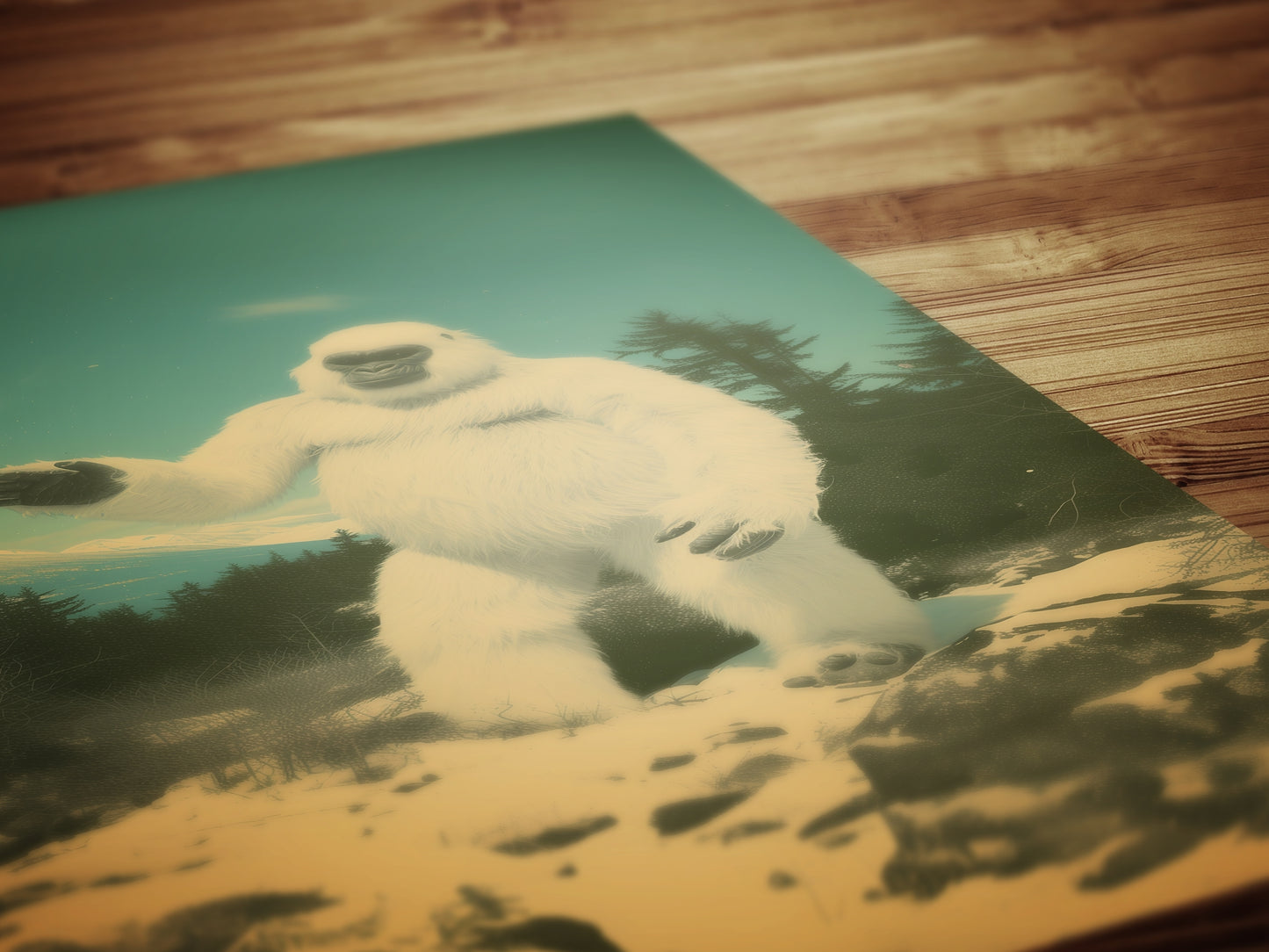 Vintage Yeti Wall Art Retro Snowy Bigfoot Landscape Print