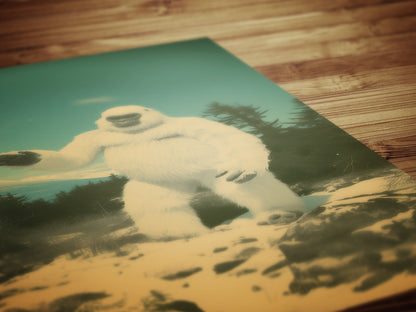 Vintage Yeti Wall Art Retro Snowy Bigfoot Landscape Print