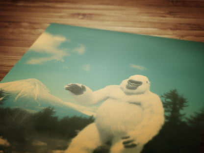 Vintage Yeti Wall Art Retro Snowy Bigfoot Landscape Print
