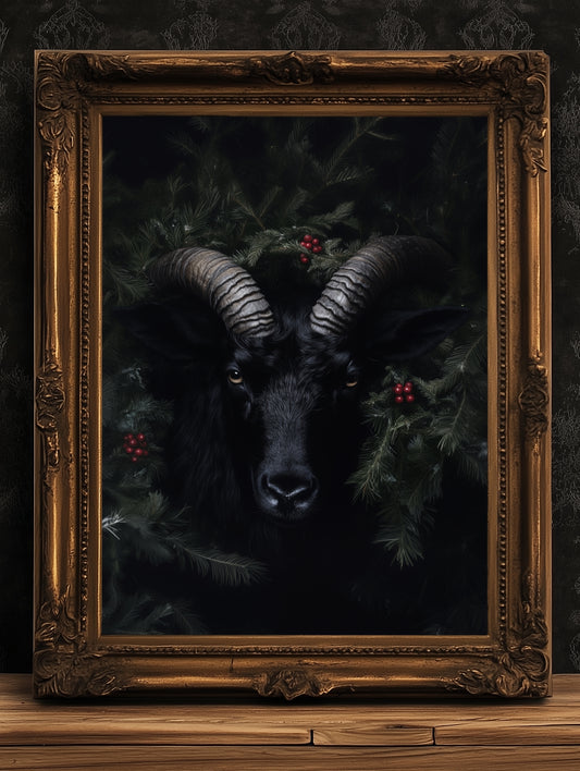 Vintage Dark Christmas Poster - Black Phillip, Krampus Wall Art Decor, Gothic Holiday Artwork, Dark Goth Festive Gift for Horror Fans