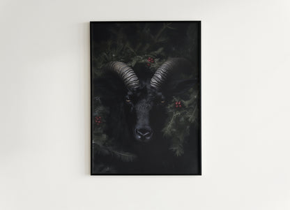 Vintage Dark Christmas Poster - Black Phillip, Krampus Wall Art Decor, Gothic Holiday Artwork, Dark Goth Festive Gift for Horror Fans