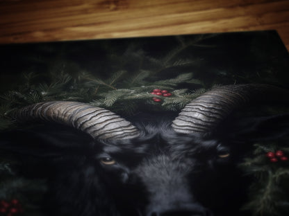 Vintage Dark Christmas Poster - Black Phillip, Krampus Wall Art Decor, Gothic Holiday Artwork, Dark Goth Festive Gift for Horror Fans