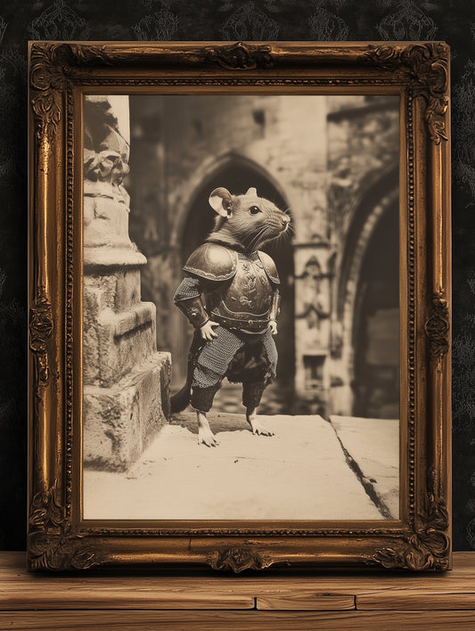 D'artagnan, Vintage Rat Knight Wall Art Hanging, Medieval Mouse Warrior Print in Armor, Castlecore Poster, Rat Lover Gift