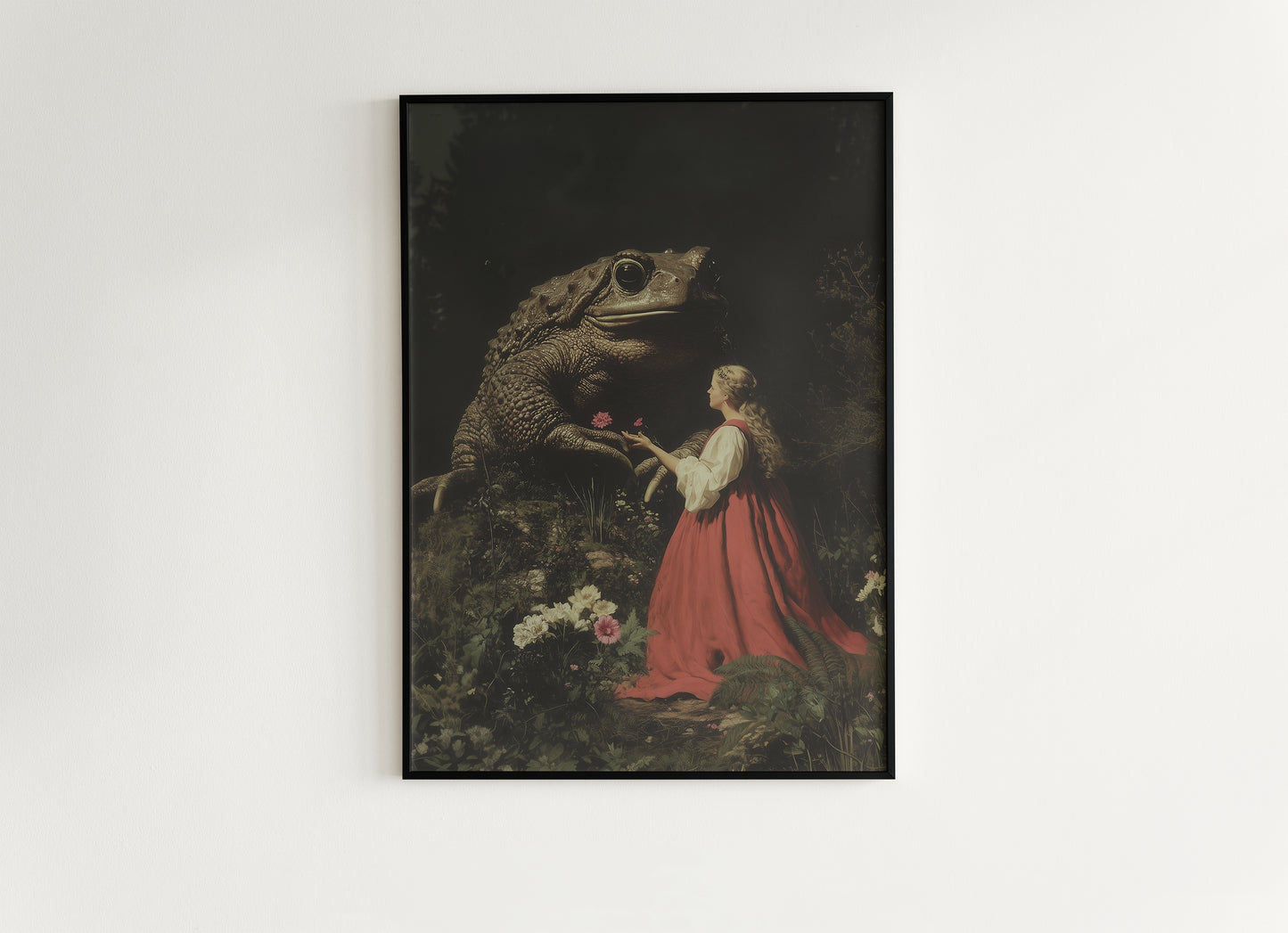 The Princess and the Enchanted Toad, Goblincore Poster, Whimsical Fantasy Surreal Landscape Wall Art Print