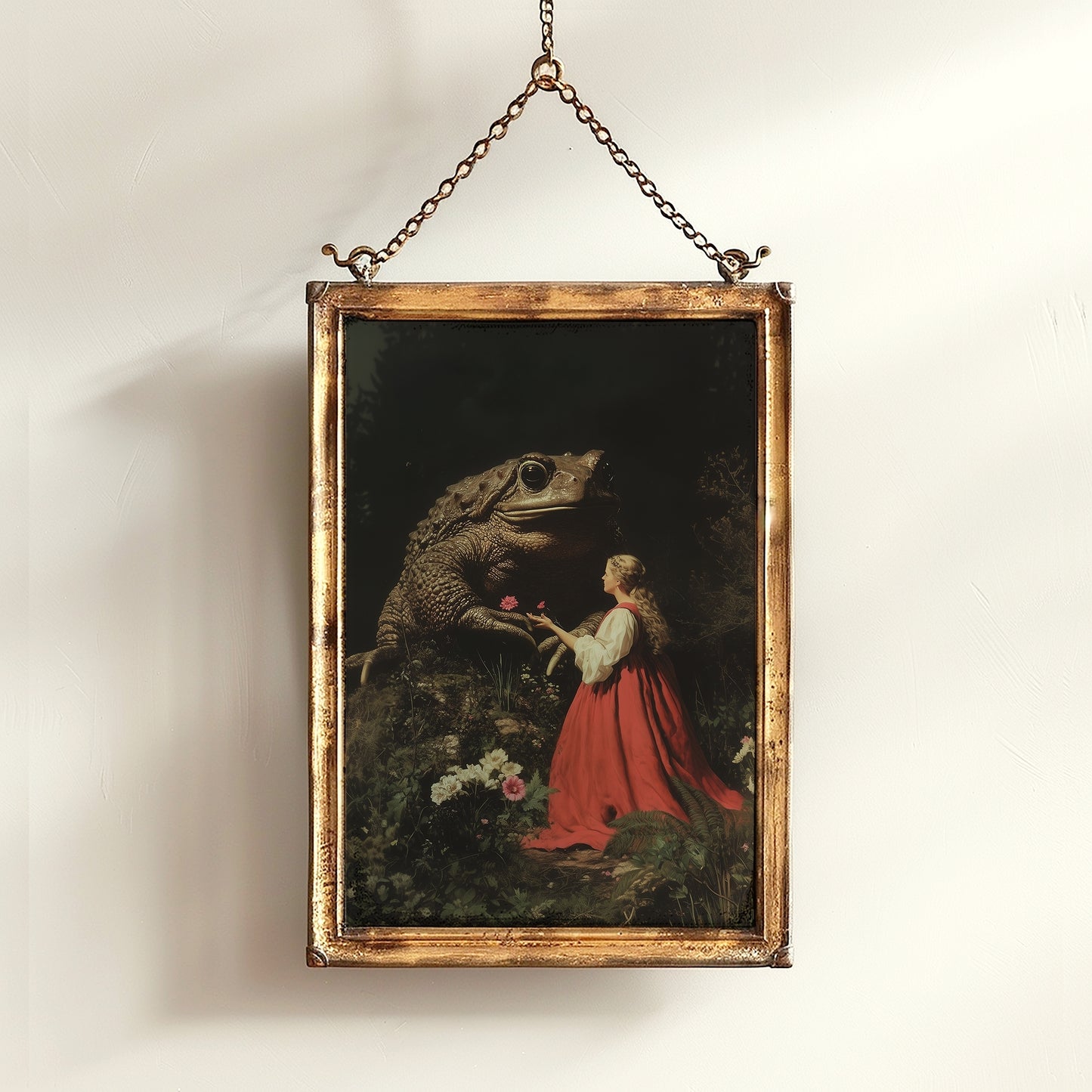 The Princess and the Enchanted Toad, Goblincore Poster, Whimsical Fantasy Surreal Landscape Wall Art Print