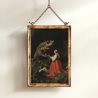 The Princess and the Enchanted Toad, Goblincore Poster, Whimsical Fantasy Surreal Landscape Wall Art Print