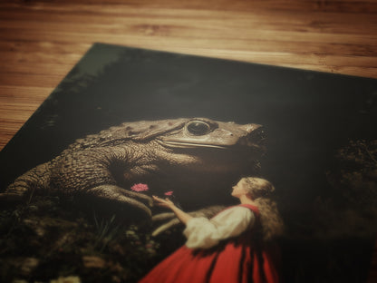 The Princess and the Enchanted Toad, Goblincore Poster, Whimsical Fantasy Surreal Landscape Wall Art Print