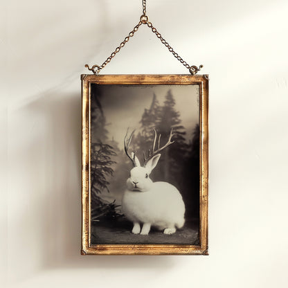 Vintage Jackalope Art Print, Surreal Hare Hybrid Wall Decor, Mystical Woodland Animal Portrait, Cryptozoology Retro Photography, Cryptid Art