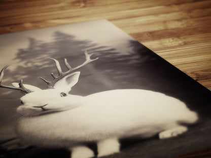 Vintage Jackalope Art Print, Surreal Hare Hybrid Wall Decor, Mystical Woodland Animal Portrait, Cryptozoology Retro Photography, Cryptid Art