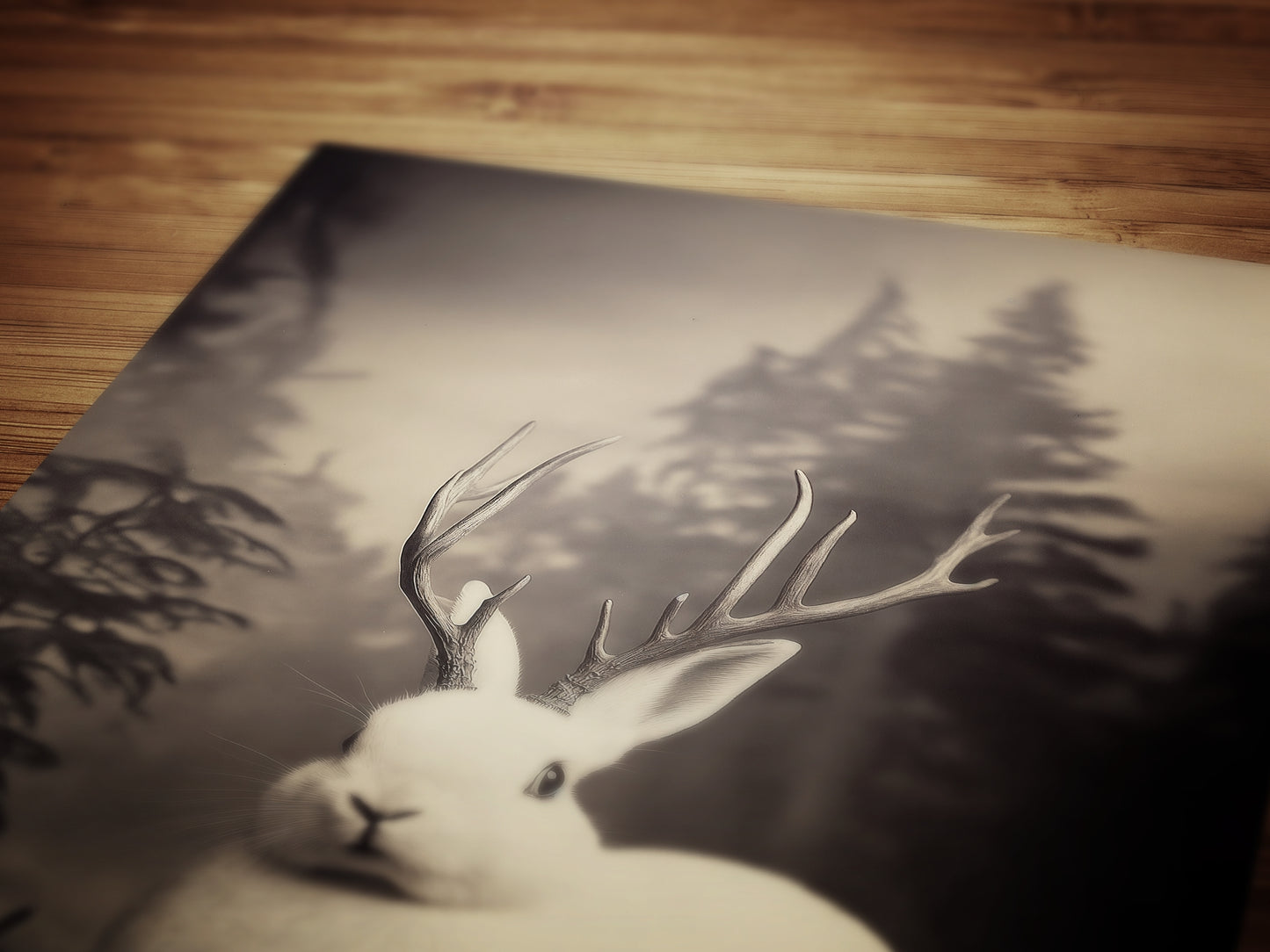 Vintage Jackalope Art Print, Surreal Hare Hybrid Wall Decor, Mystical Woodland Animal Portrait, Cryptozoology Retro Photography, Cryptid Art