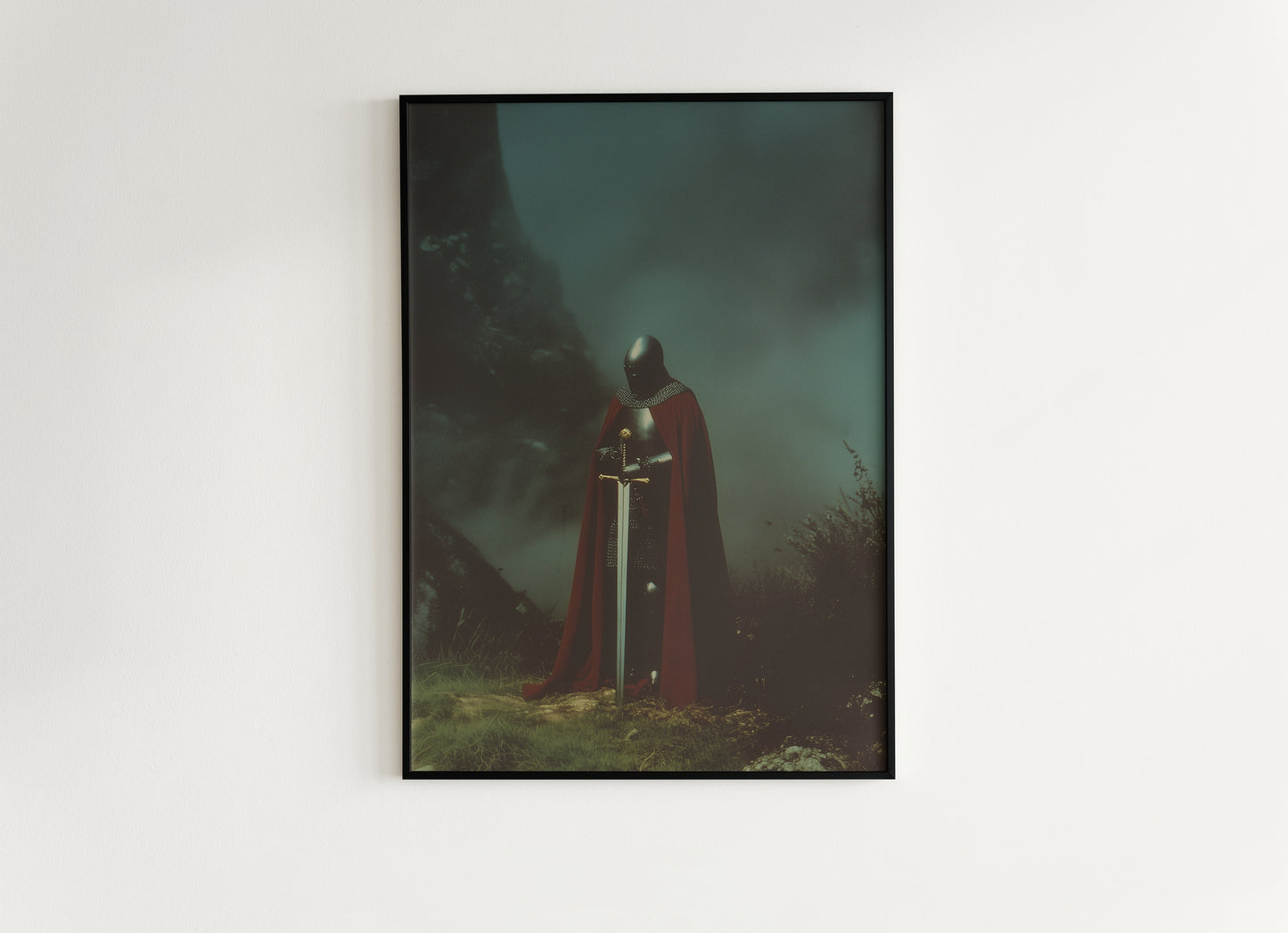 Medieval Knight with Sword Art Print, Gothic Fantasy Warrior Wall Decor, Epic Dark Knight Artwork, Medieval Art Castle Core Aesthetic Poster