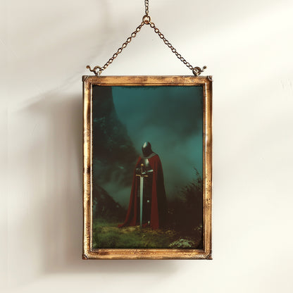 Medieval Knight with Sword Art Print, Gothic Fantasy Warrior Wall Decor, Epic Dark Knight Artwork, Medieval Art Castle Core Aesthetic Poster