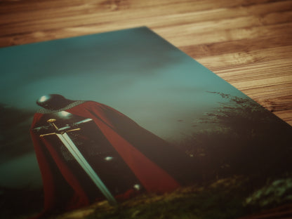 Medieval Knight with Sword Art Print, Gothic Fantasy Warrior Wall Decor, Epic Dark Knight Artwork, Medieval Art Castle Core Aesthetic Poster