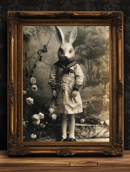 Victorian Easter Bunnie Rabbit, Victorian Gothic Vintage Inspired photograph, Occult Poster, Dark Academia, Goth Home Decor