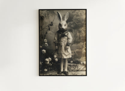 Victorian Easter Bunnie Rabbit, Victorian Gothic Vintage Inspired photograph, Occult Poster, Dark Academia, Goth Home Decor