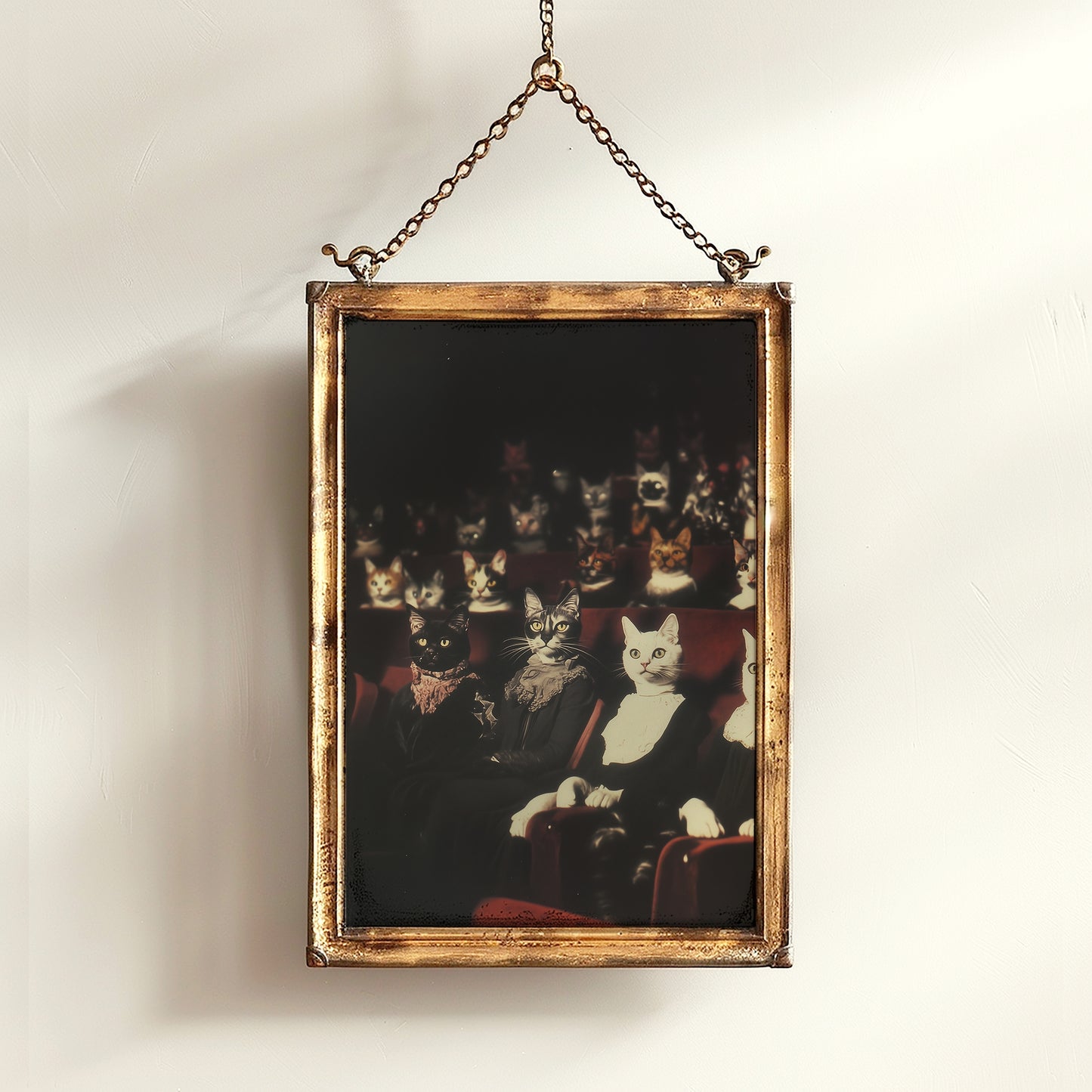 Victorian Cats in Theatre Art Print, Whimsical Feline Wall Decor, Vintage Anthropomorphic Cats Portrait, Gothic Animal Aesthetic Poster