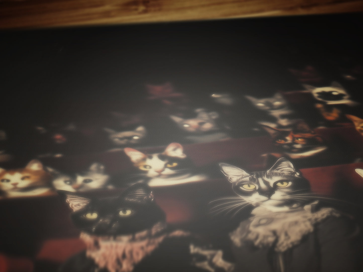 Victorian Cats in Theatre Art Print, Whimsical Feline Wall Decor, Vintage Anthropomorphic Cats Portrait, Gothic Animal Aesthetic Poster