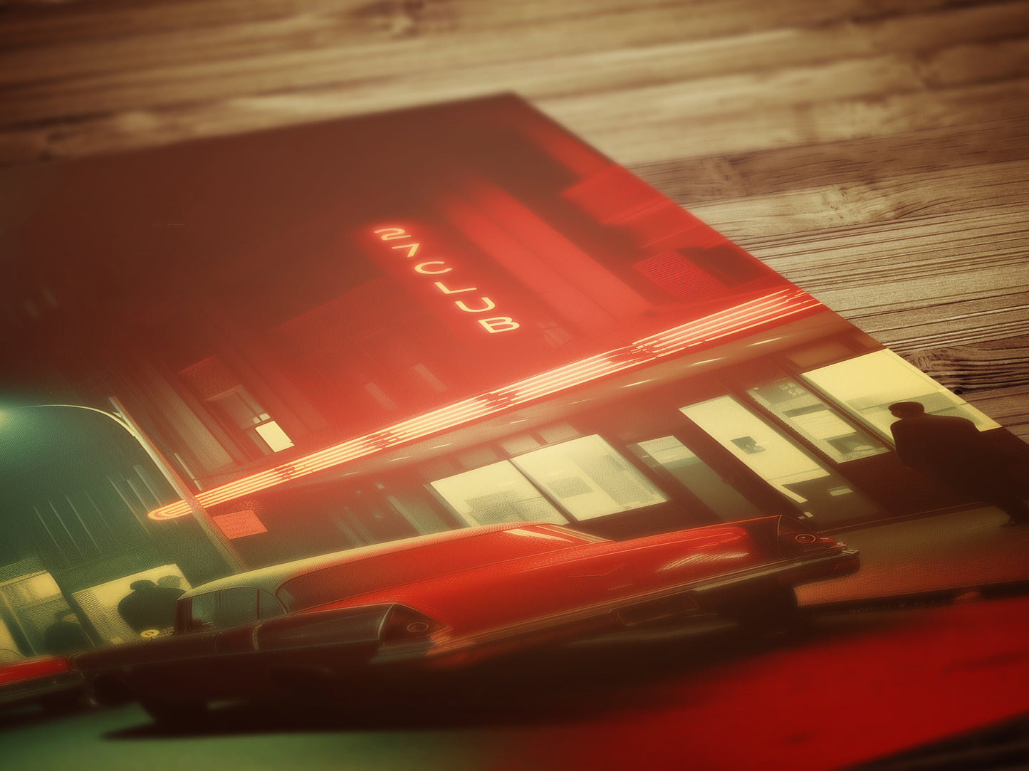 Vintage 27 Club Neon Street Scene Art Print, Retro Urban Nightlife Wall Decor, Film Noir-Inspired Cityscape, Classic Car and Neon Aesthetic