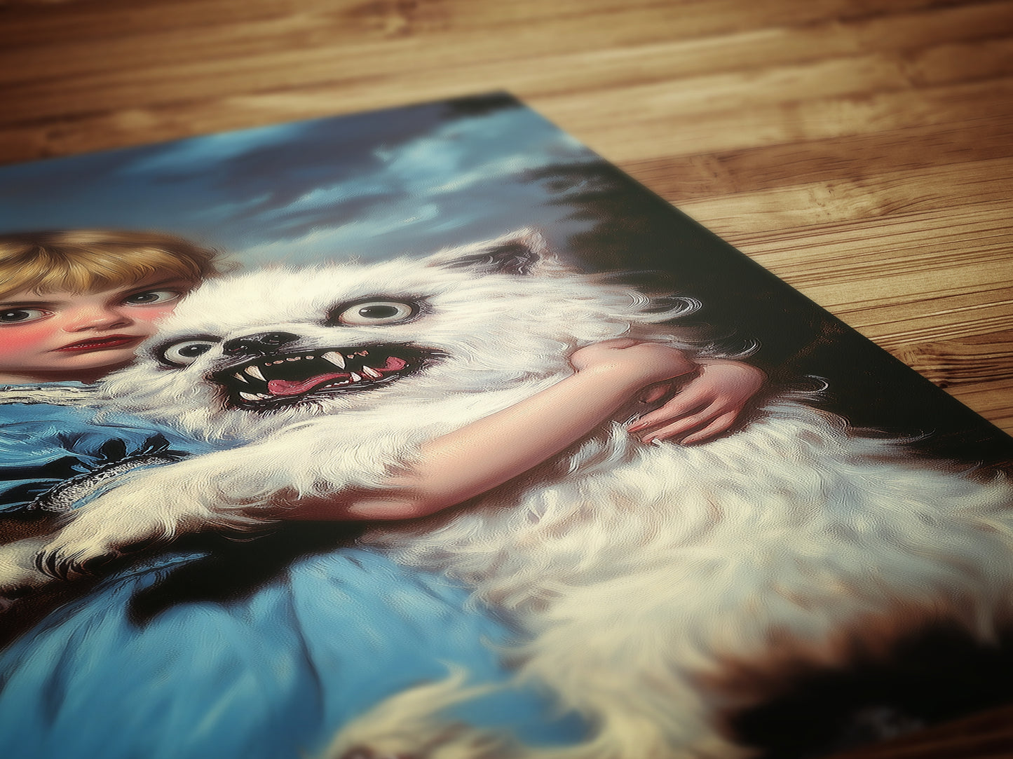 Whimsical Creepy Girl Holding Ugly Dog Painting, Victorian Gothic Decor, Surreal Weird Creepy Wall Art, Aesthetic Weird Items Gift