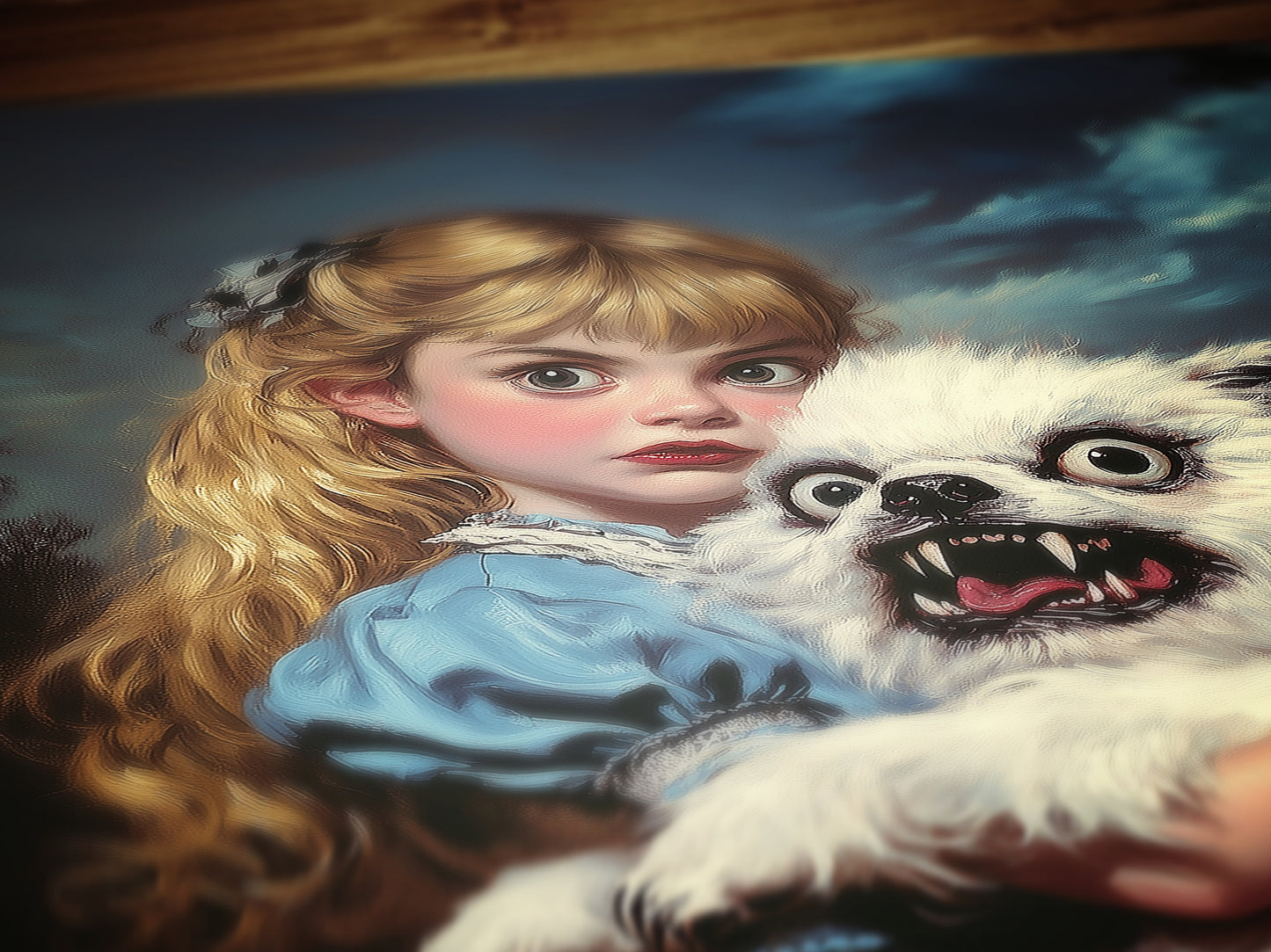 Whimsical Creepy Girl Holding Ugly Dog Painting, Victorian Gothic Decor, Surreal Weird Creepy Wall Art, Aesthetic Weird Items Gift