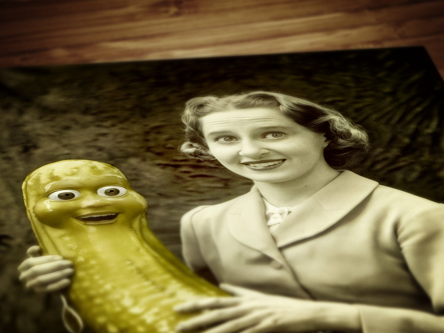 Help! I'm in a Pickle, Vintage-Style Poster Quirky Woman Holding a Smiling Pickle, Retro Humor Decor, Aesthetic Weird Art Items Gift