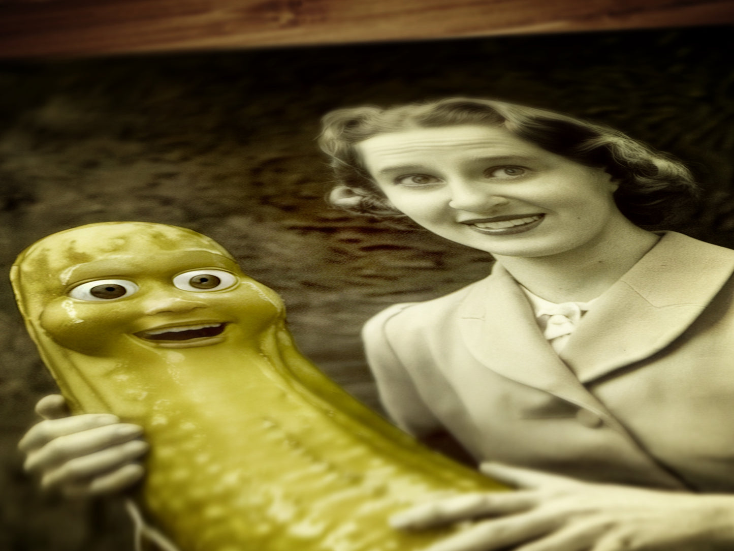 Help! I'm in a Pickle, Vintage-Style Poster Quirky Woman Holding a Smiling Pickle, Retro Humor Decor, Aesthetic Weird Art Items Gift