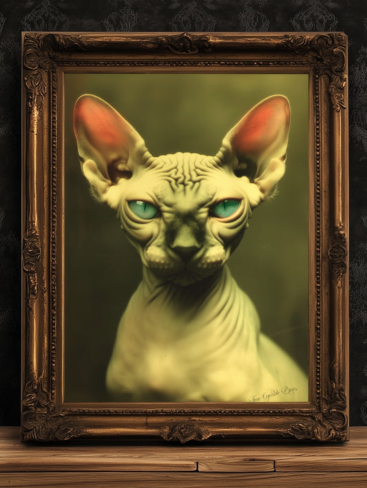 Regal Sphynx Cat Poster, Retro Vintage Inspired Gothic Wall Art, Retro Aesthetic Poster Weird Art & Unique Home Decor, Sphynx Cat Lover Gift