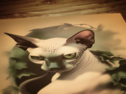 Sphynx Cat Portrait with Ivy, Gothic Vintage Moody Cabinet Card Postcard Wall Art Decor, Goth Sepia Aesthetic, Dark Academia Prints