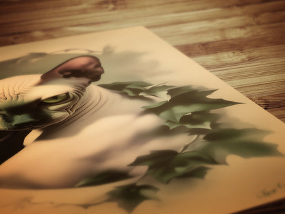Sphynx Cat Portrait with Ivy, Gothic Vintage Moody Cabinet Card Postcard Wall Art Decor, Goth Sepia Aesthetic, Dark Academia Prints