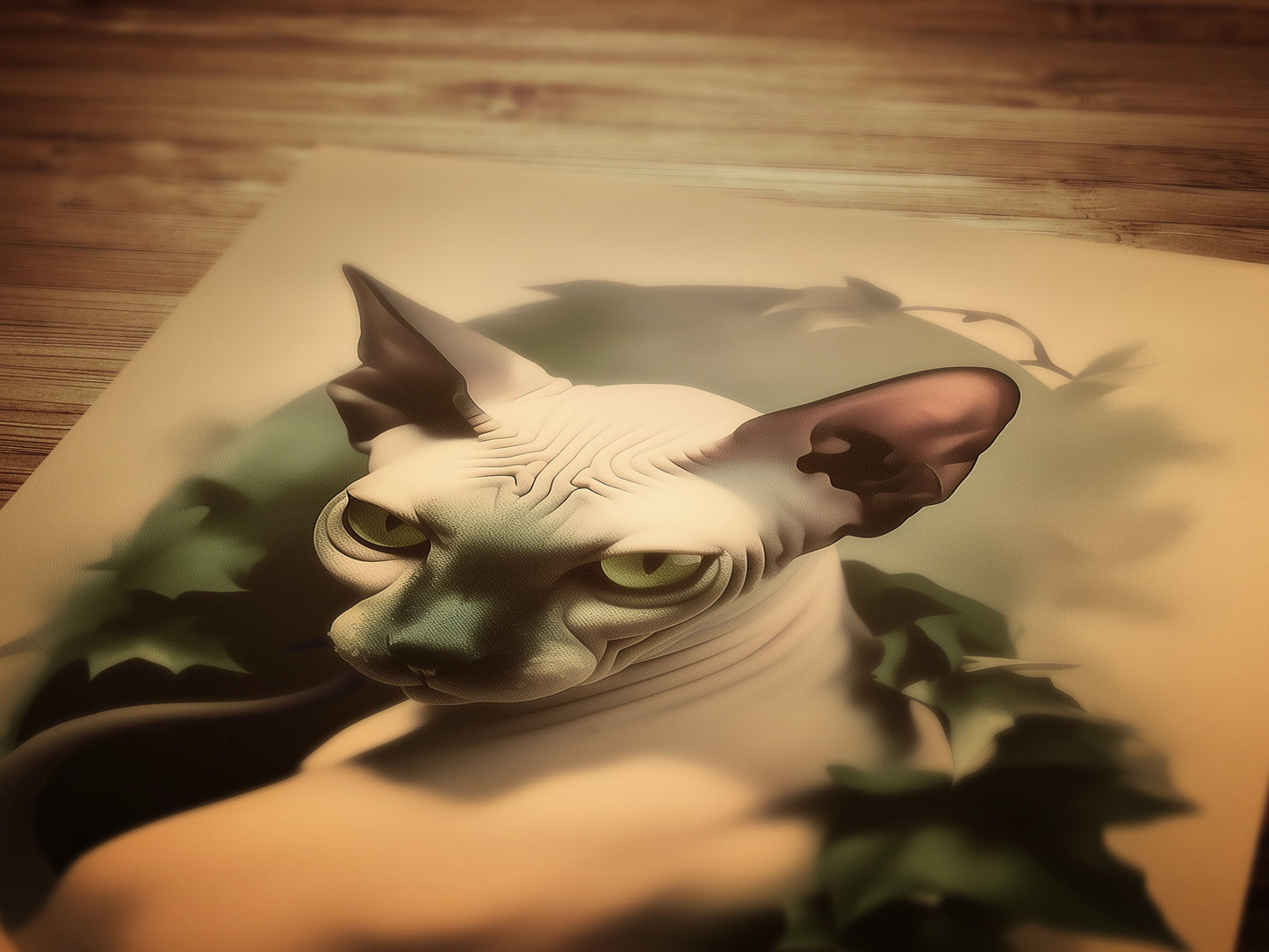 Sphynx Cat Portrait with Ivy, Gothic Vintage Moody Cabinet Card Postcard Wall Art Decor, Goth Sepia Aesthetic, Dark Academia Prints