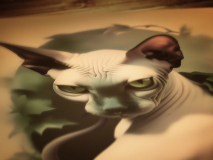 Sphynx Cat Portrait with Ivy, Gothic Vintage Moody Cabinet Card Postcard Wall Art Decor, Goth Sepia Aesthetic, Dark Academia Prints