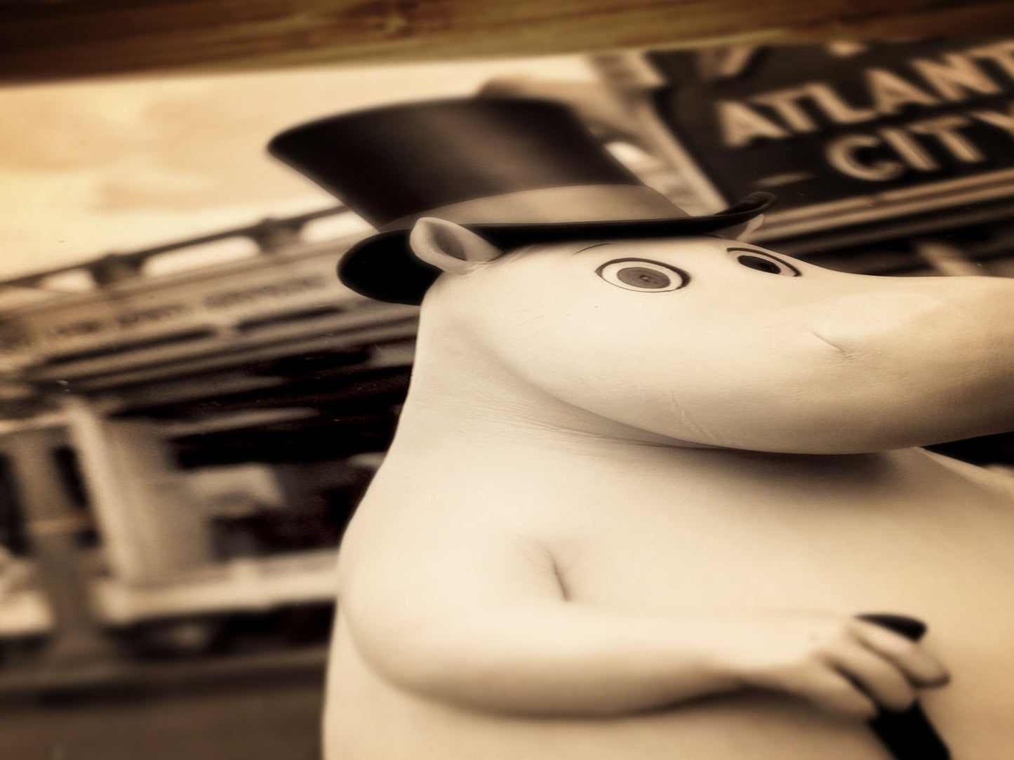 Vintage Elegant Moomin In Top Hat, Whimsical Decor, Nostalgic Digital Art Print in Sepia Tone, Retro Cartoon Wall Decor, Nursery Decor