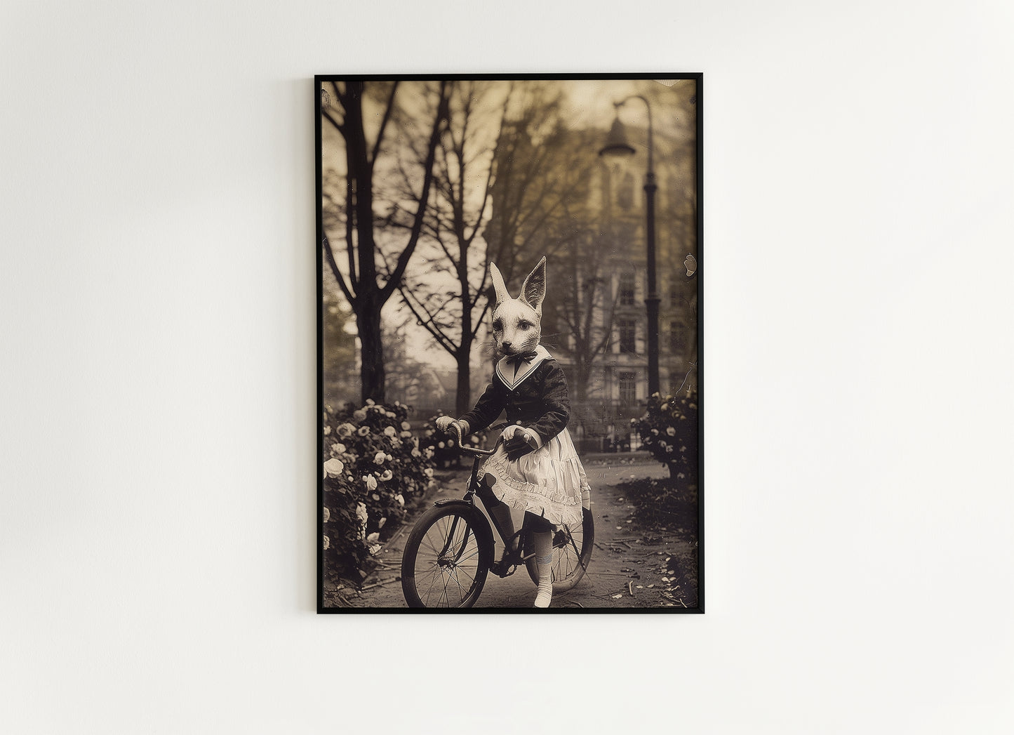 Gothic Fox On A Bike, Victorian Vintage photography, Weird Spooky Art Print, Occult Poster. Odd & Creepy, Dark Academia Decor