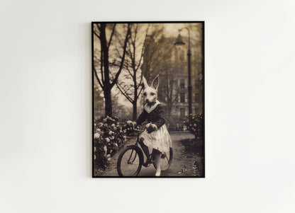 Gothic Fox On A Bike, Victorian Vintage photography, Weird Spooky Art Print, Occult Poster. Odd & Creepy, Dark Academia Decor