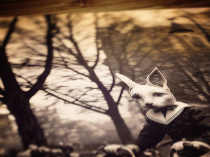 Gothic Fox On A Bike, Victorian Vintage photography, Weird Spooky Art Print, Occult Poster. Odd & Creepy, Dark Academia Decor