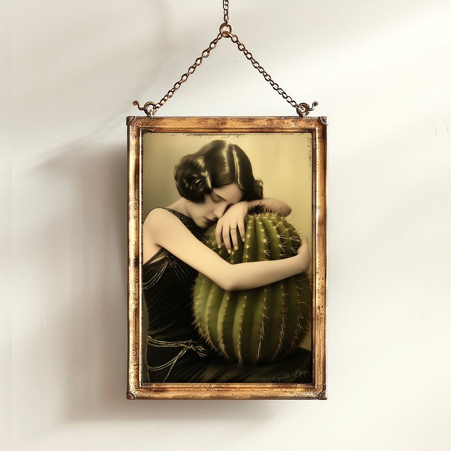 A Dangerous Love Vintage Poster Woman Holding a Cactus