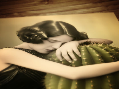 A Dangerous Love Vintage Poster Woman Holding a Cactus