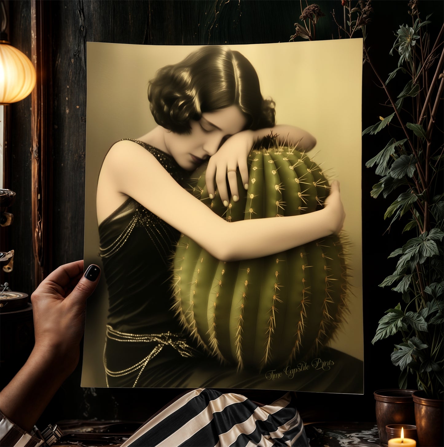 A Dangerous Love Vintage Poster Woman Holding a Cactus