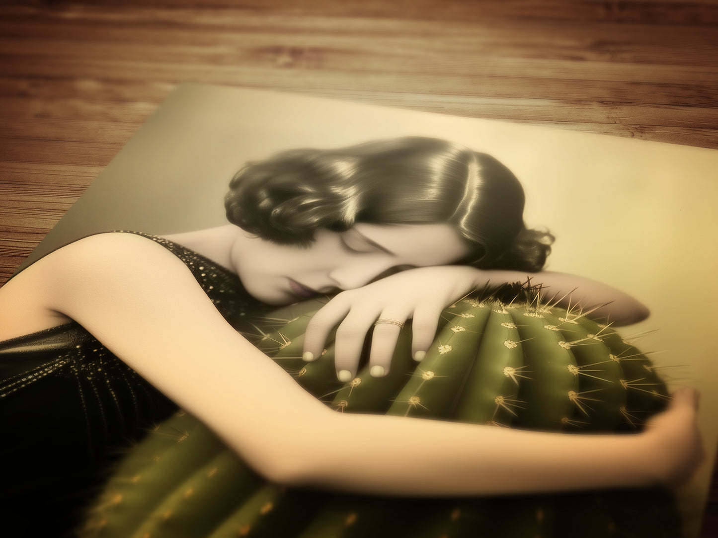 A Dangerous Love Vintage Poster Woman Holding a Cactus