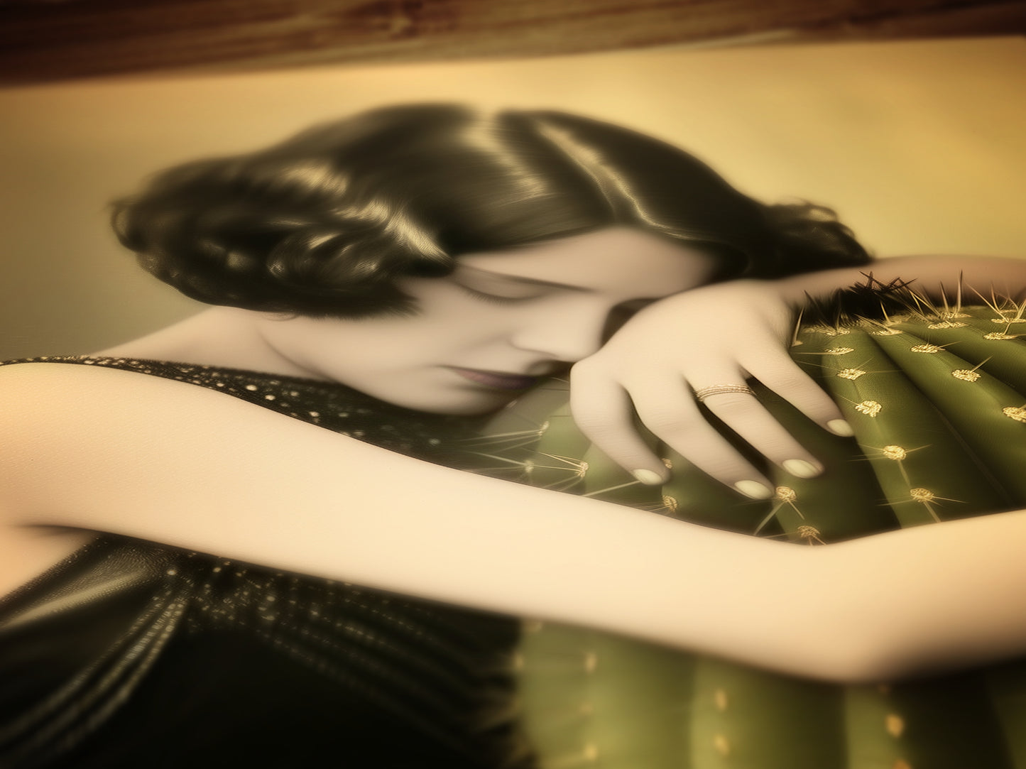 A Dangerous Love Vintage Poster Woman Holding a Cactus