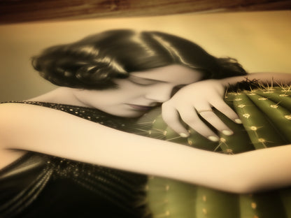 A Dangerous Love Vintage Poster Woman Holding a Cactus