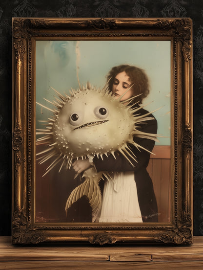 A Fishy Situation Woman with Pufferfish Gothic Decor Print