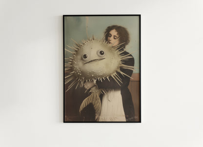 A Fishy Situation Woman with Pufferfish Gothic Decor Print