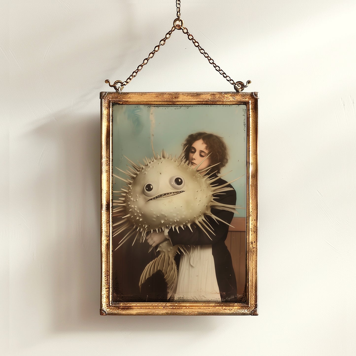 A Fishy Situation Woman with Pufferfish Gothic Decor Print