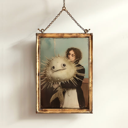 A Fishy Situation Woman with Pufferfish Gothic Decor Print
