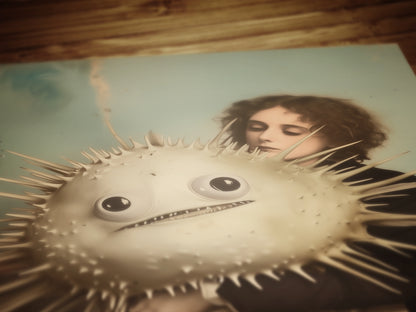 A Fishy Situation Woman with Pufferfish Gothic Decor Print