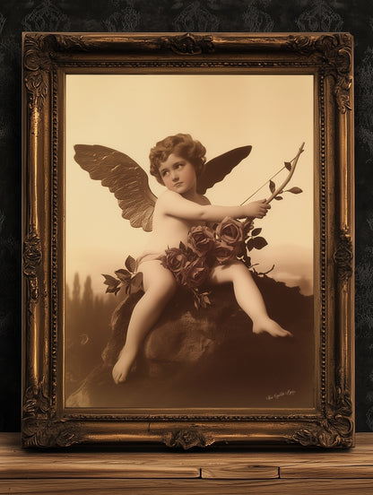 Vintage Victorian Inspired Cherub Cupid, Valentine Days Special Poster, Retro Moody Romantic Wall Art Print Gift, Dark Academia Decor